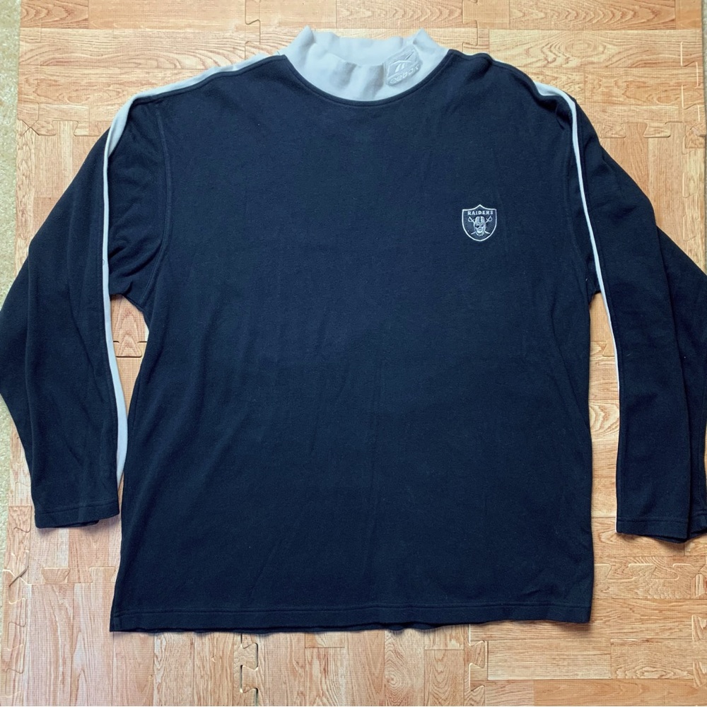 VTG Reebok Raiders Mock Neck Shirt Mens XL Long Sleeve Black NFL Team Apparel LV
